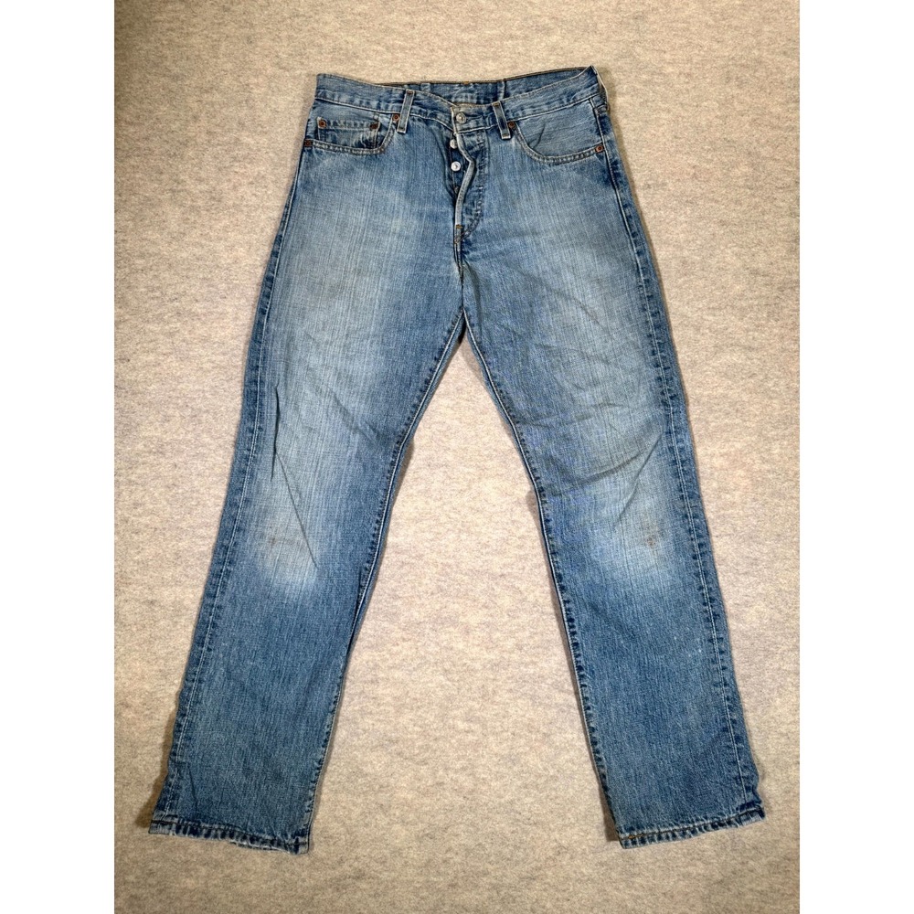 Levis 501 Original Fit Jeans Men 33x32 Blue Cotton Straight Leg Logo Medium Wash